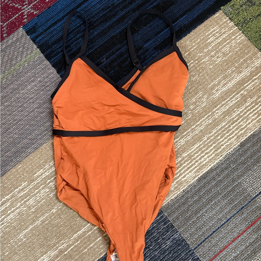 Andie Orange One Piece Swimsuit with Black Trim